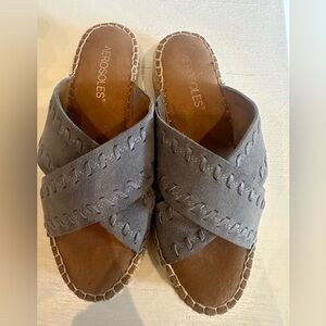 Areosoles denim blue criss cross slide on sandals 6.5